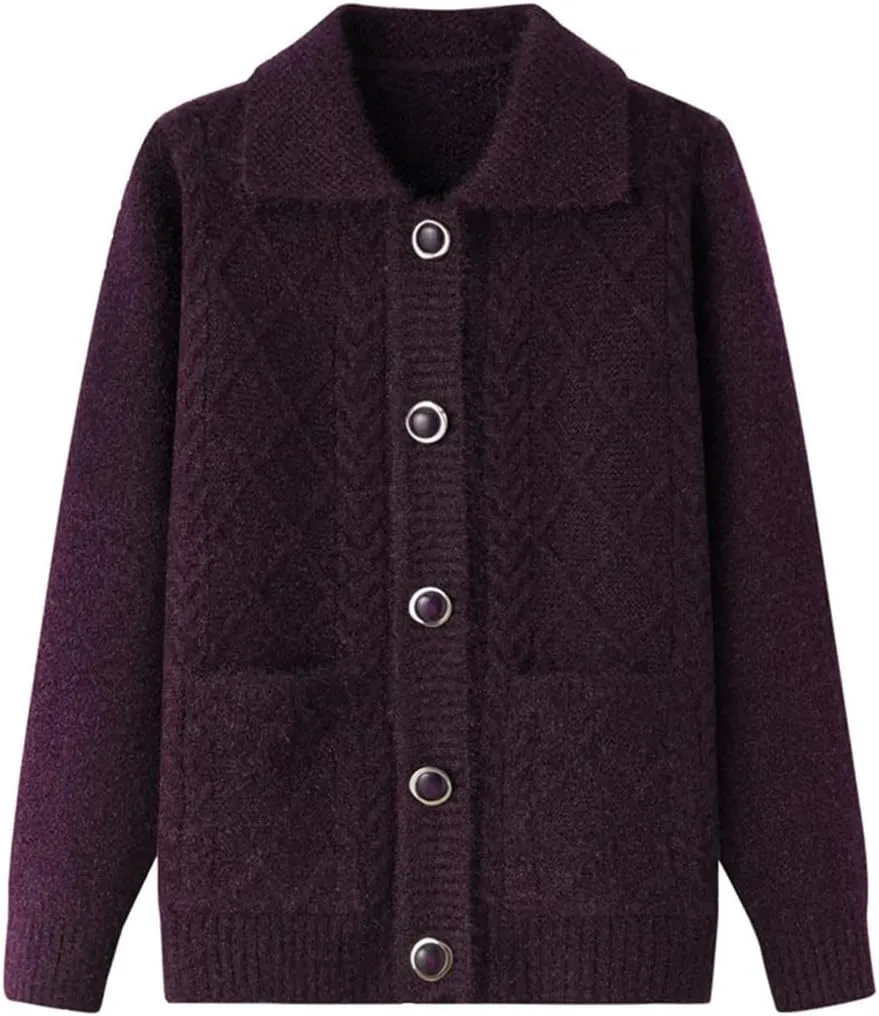 Korean Middle-Aged Elderly Mother Autumn Winter Coats Grandma's Thicken Knitted Sweaters Women Cardigan Tops