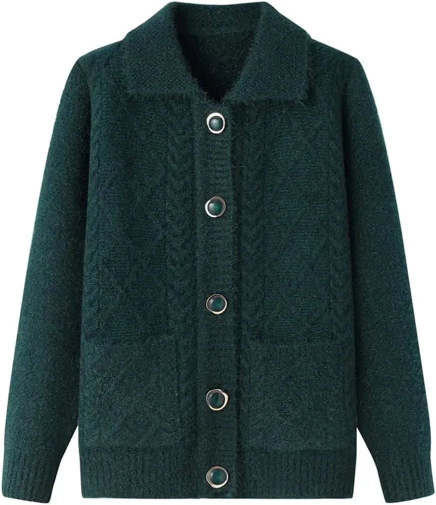 Korean Middle-Aged Elderly Mother Autumn Winter Coats Grandma's Thicken Knitted Sweaters Women Cardigan Tops