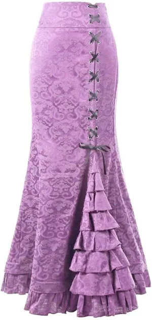 Lace Skirts for Women Maxi Long Side Pencil Skirt Lace Up Tiered Ruffle High Waist Drawstring Retro Valentine's