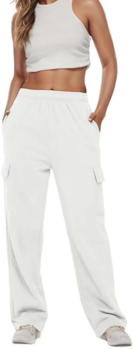 Ladies Sweat Pants Cargo Joggers Oversized Straight Leg Pant Tall High Waist Lounge Pants Loose Trousers with Pockets