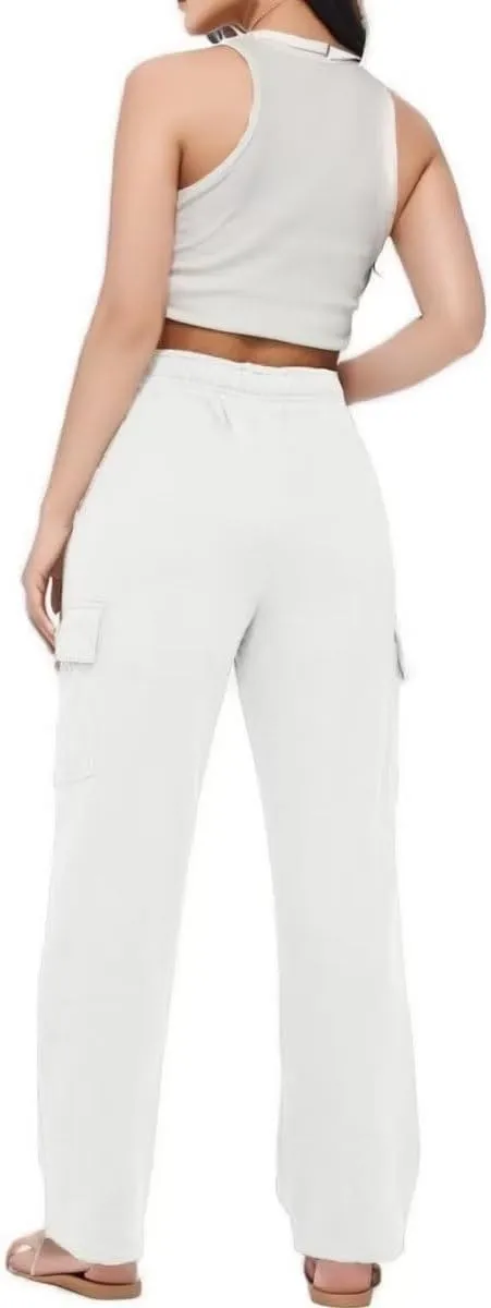 Ladies Sweat Pants Cargo Joggers Oversized Straight Leg Pant Tall High Waist Lounge Pants Loose Trousers with Pockets