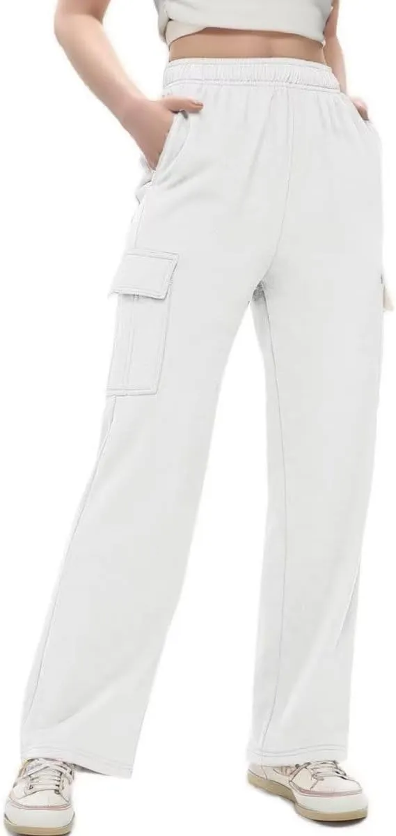 Ladies Sweat Pants Cargo Joggers Oversized Straight Leg Pant Tall High Waist Lounge Pants Loose Trousers with Pockets
