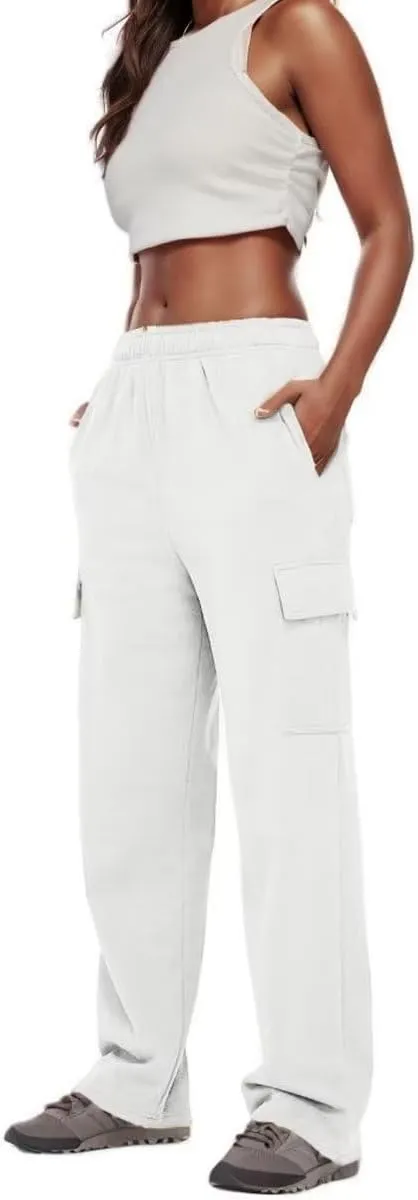Ladies Sweat Pants Cargo Joggers Oversized Straight Leg Pant Tall High Waist Lounge Pants Loose Trousers with Pockets
