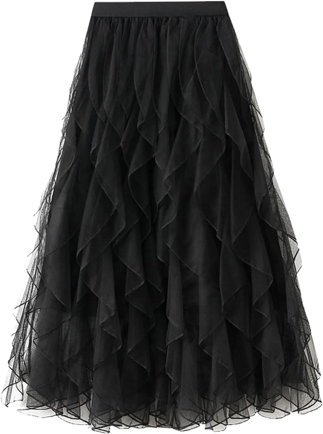 Layered Tulle Skirts for Women Elastic Waist Tutu Fairy A Line Tiered Long Skirt