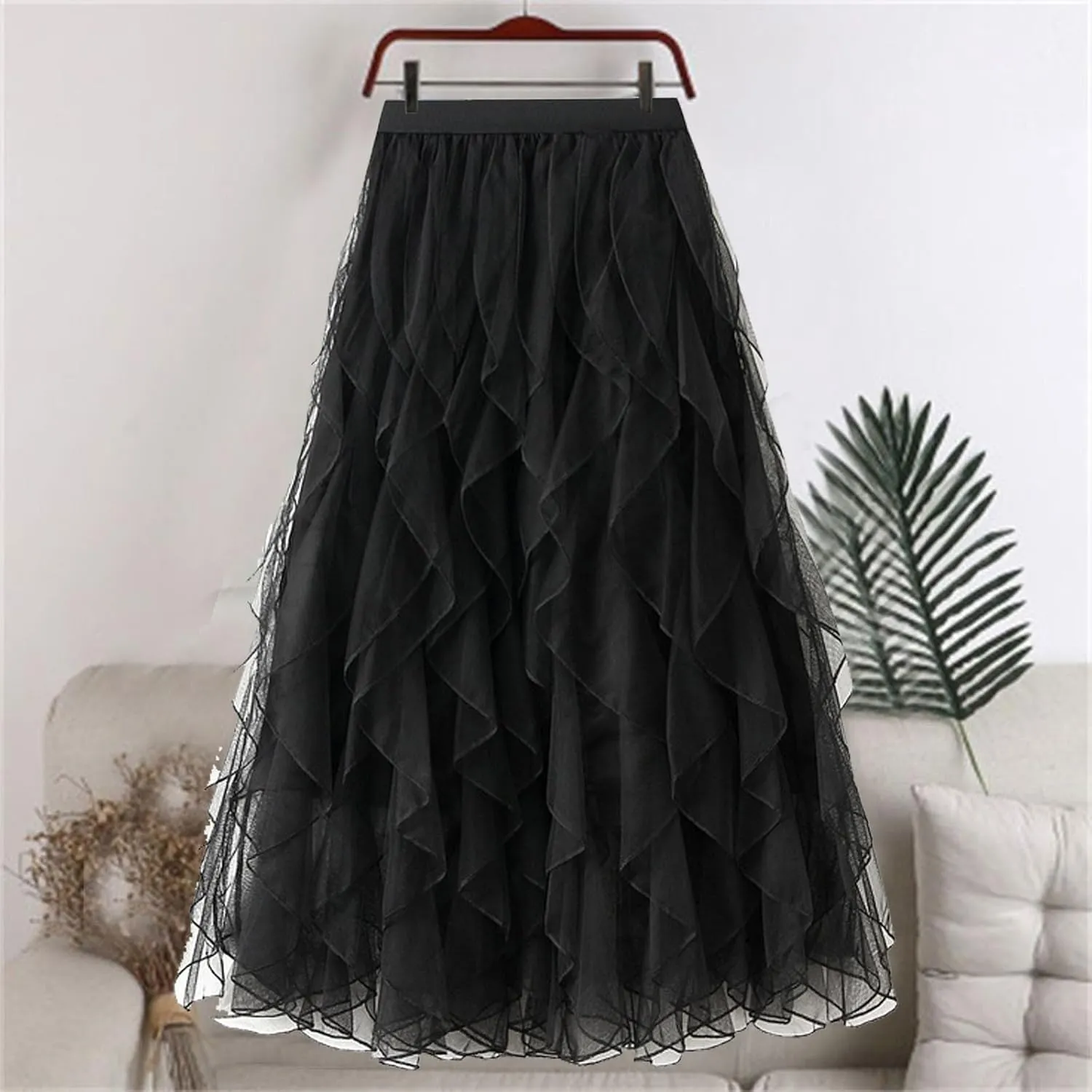 Layered Tulle Skirts for Women Elastic Waist Tutu Fairy A Line Tiered Long Skirt