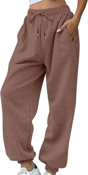 lcyhony Fleece Jogger Sweatpants Women Baggy Comfy Straight Leg Yoga Pants with Pockets Stretch Casual Athletic Sweat Pants