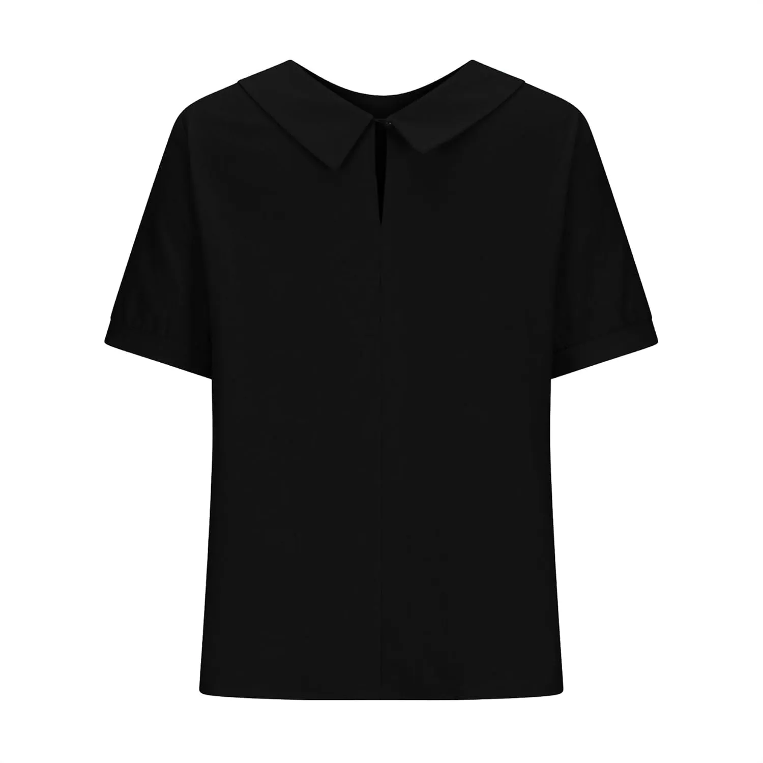 Linen Shirts for Women Collared Solid Color Short Sleeve Tunic Blouses Casual Loose 2025 T-Shirt Tops for Summer