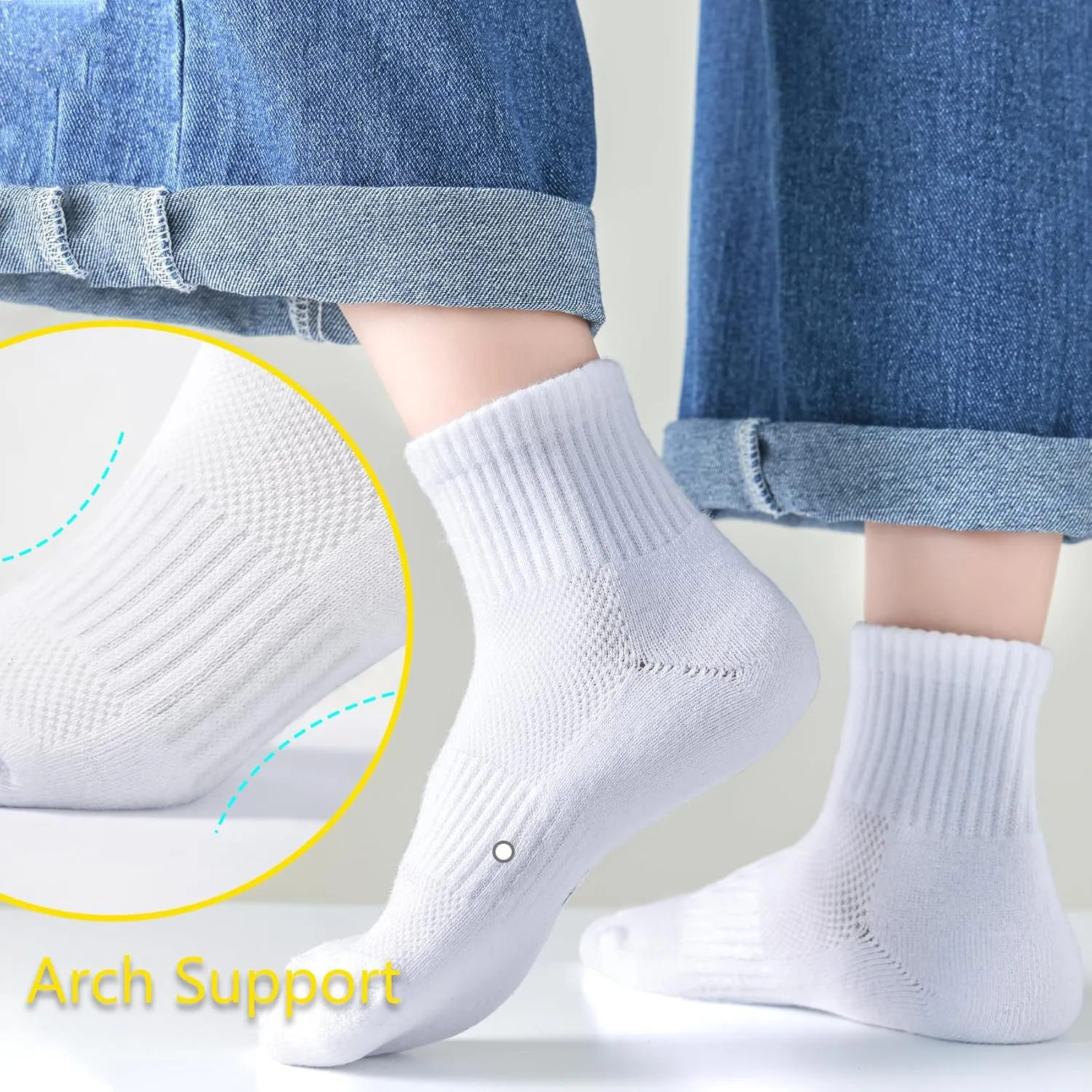 LO SHOKIM Ankle Socks - Women & Men Cushioned Running & Work Sports Socks (Cotton Breathable) - 6 Pairs (4-10 Youth)
