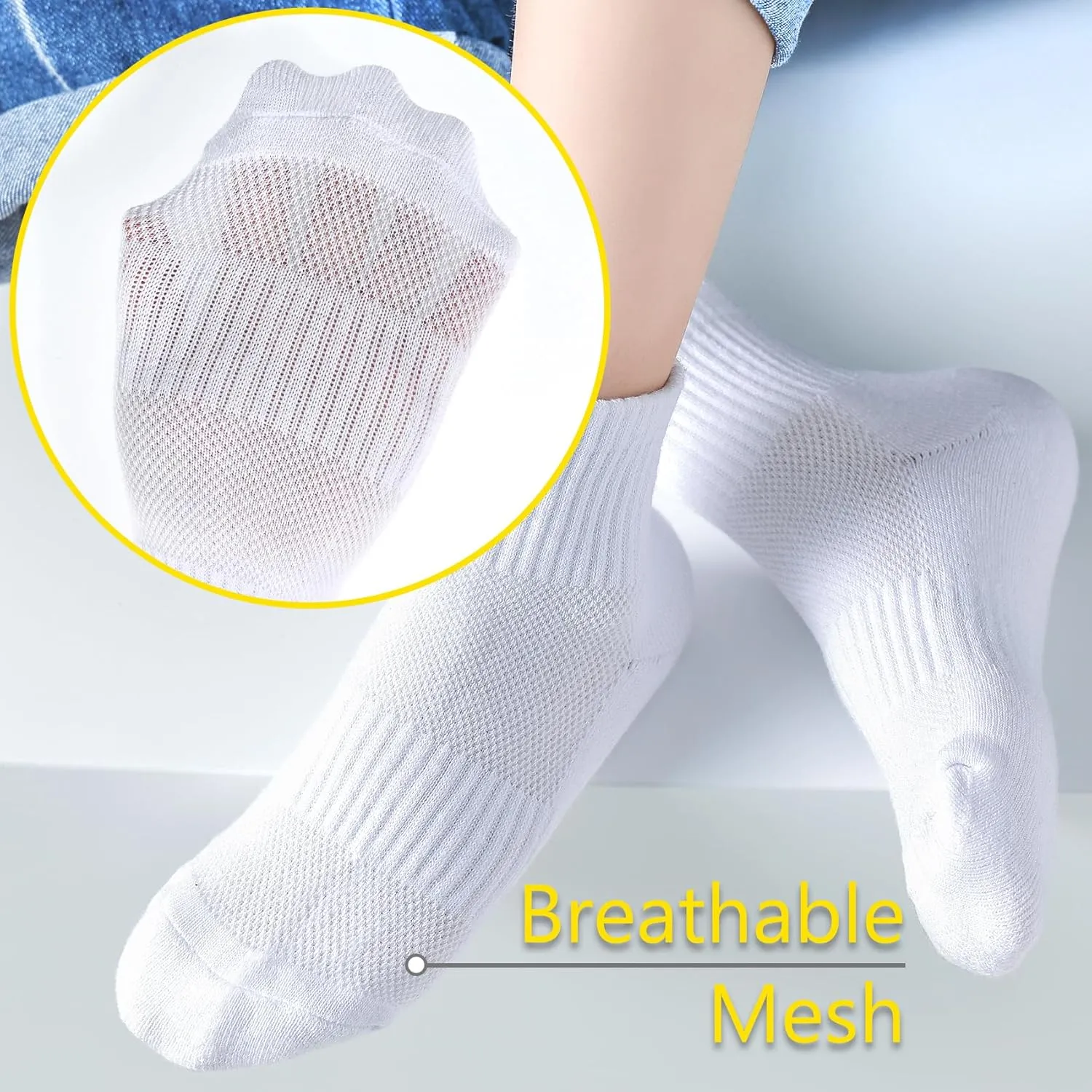 LO SHOKIM Ankle Socks - Women & Men Cushioned Running & Work Sports Socks (Cotton Breathable) - 6 Pairs (4-10 Youth)