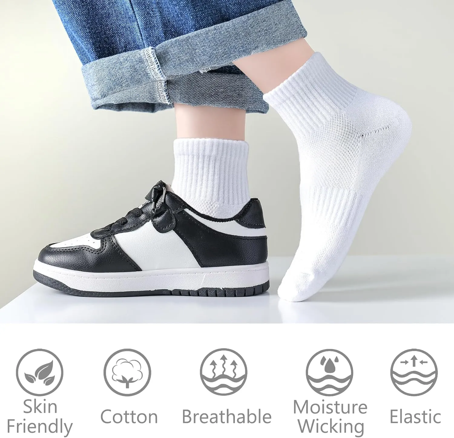 LO SHOKIM Ankle Socks - Women & Men Cushioned Running & Work Sports Socks (Cotton Breathable) - 6 Pairs (4-10 Youth)