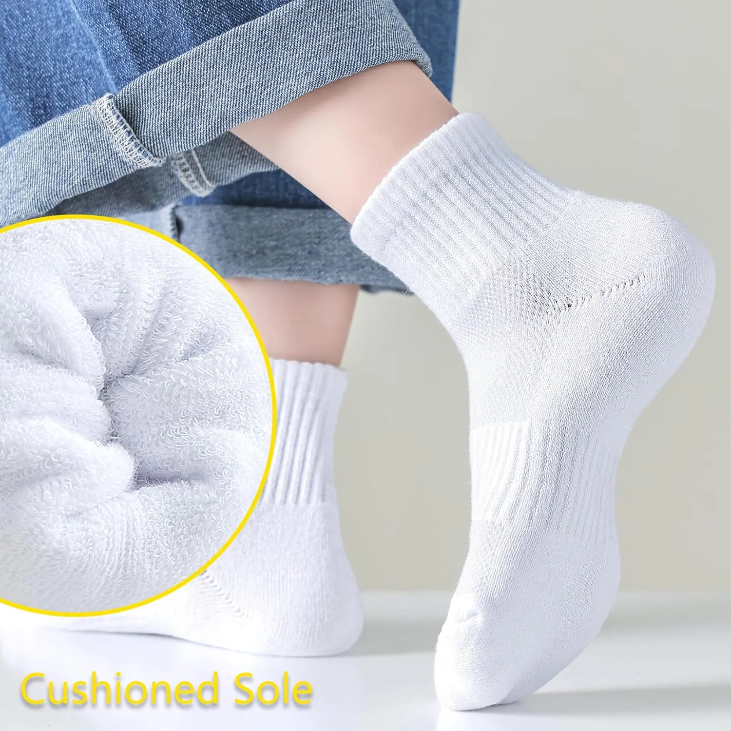 LO SHOKIM Ankle Socks - Women & Men Cushioned Running & Work Sports Socks (Cotton Breathable) - 6 Pairs (4-10 Youth)