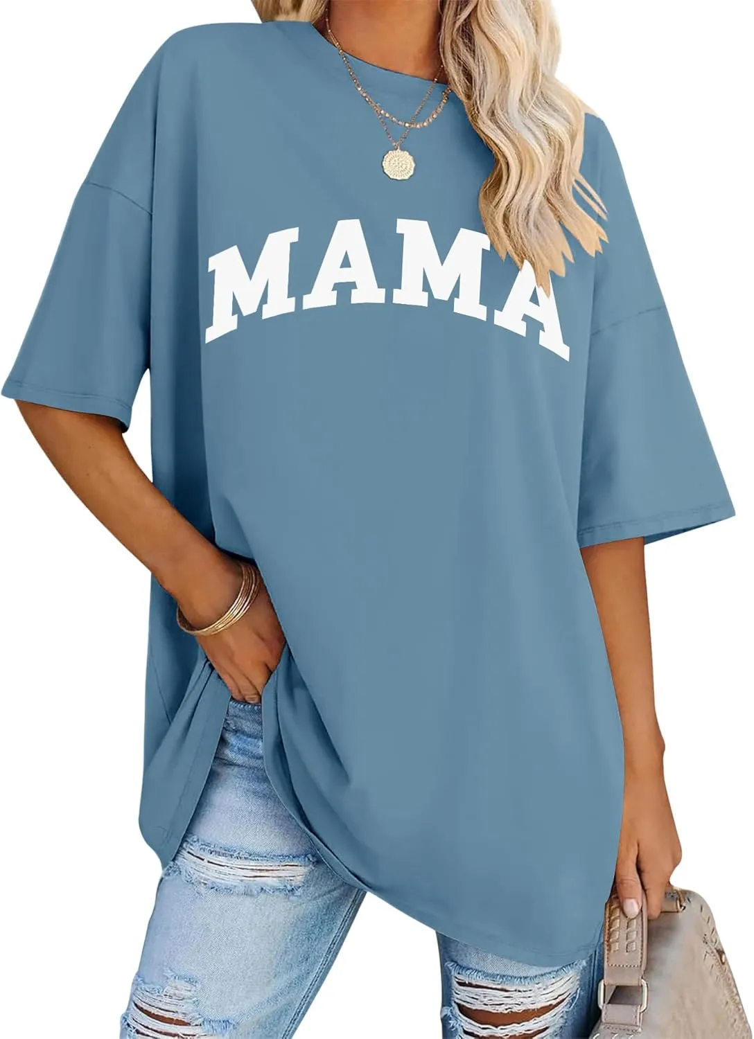 LOMON Oversized T Shirts for Women Short Sleeve Crewneck Summer Tops Loose Casual Mama Shirts Basic Tee