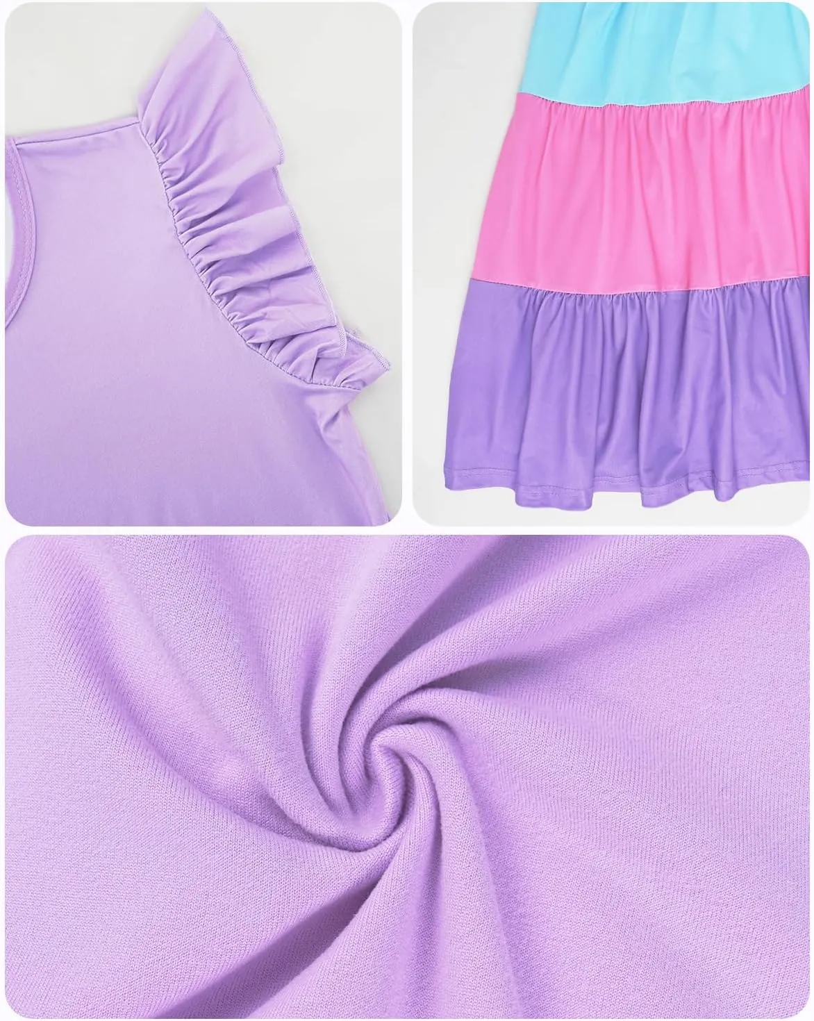 LQSZ Girls Summer Dresses with Ruffle Short Sleeve Midi Casual A-Line Twirly School Sundress Size 3-12 Years