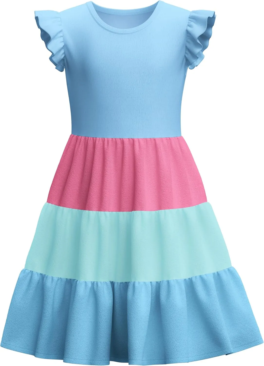 LQSZ Girls Summer Dresses with Ruffle Short Sleeve Midi Casual A-Line Twirly School Sundress Size 3-12 Years