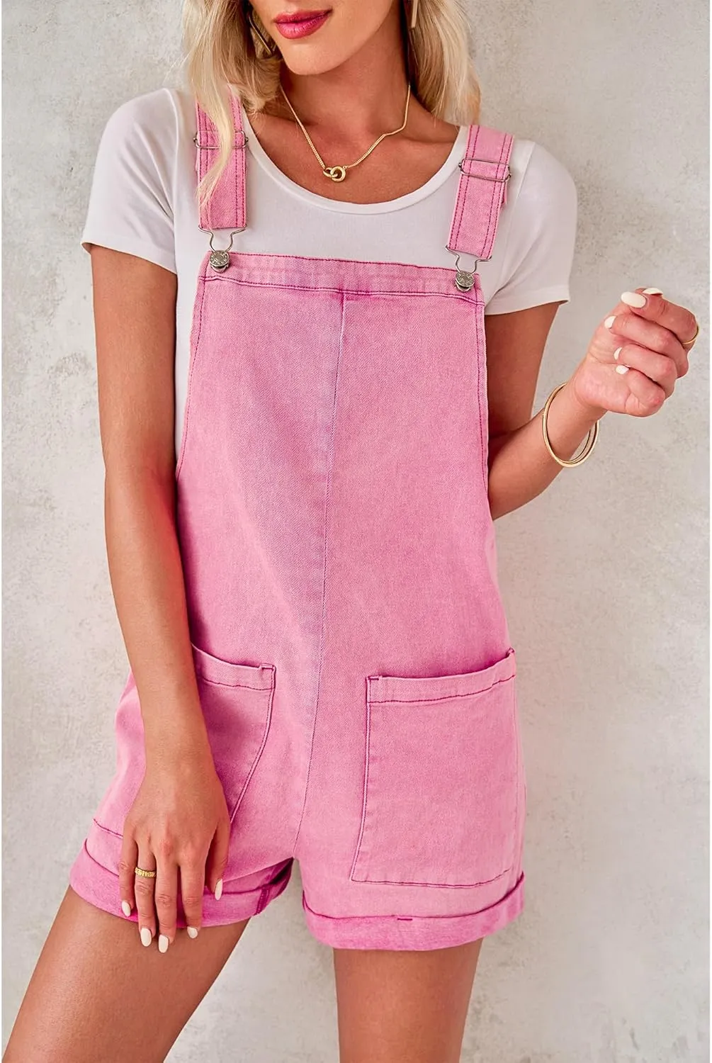 luvamia Short Overalls for Women Loose Fit Jean Rompers Baggy Stretchy Denim Jumpsuit Summer Shortalls with Pockets