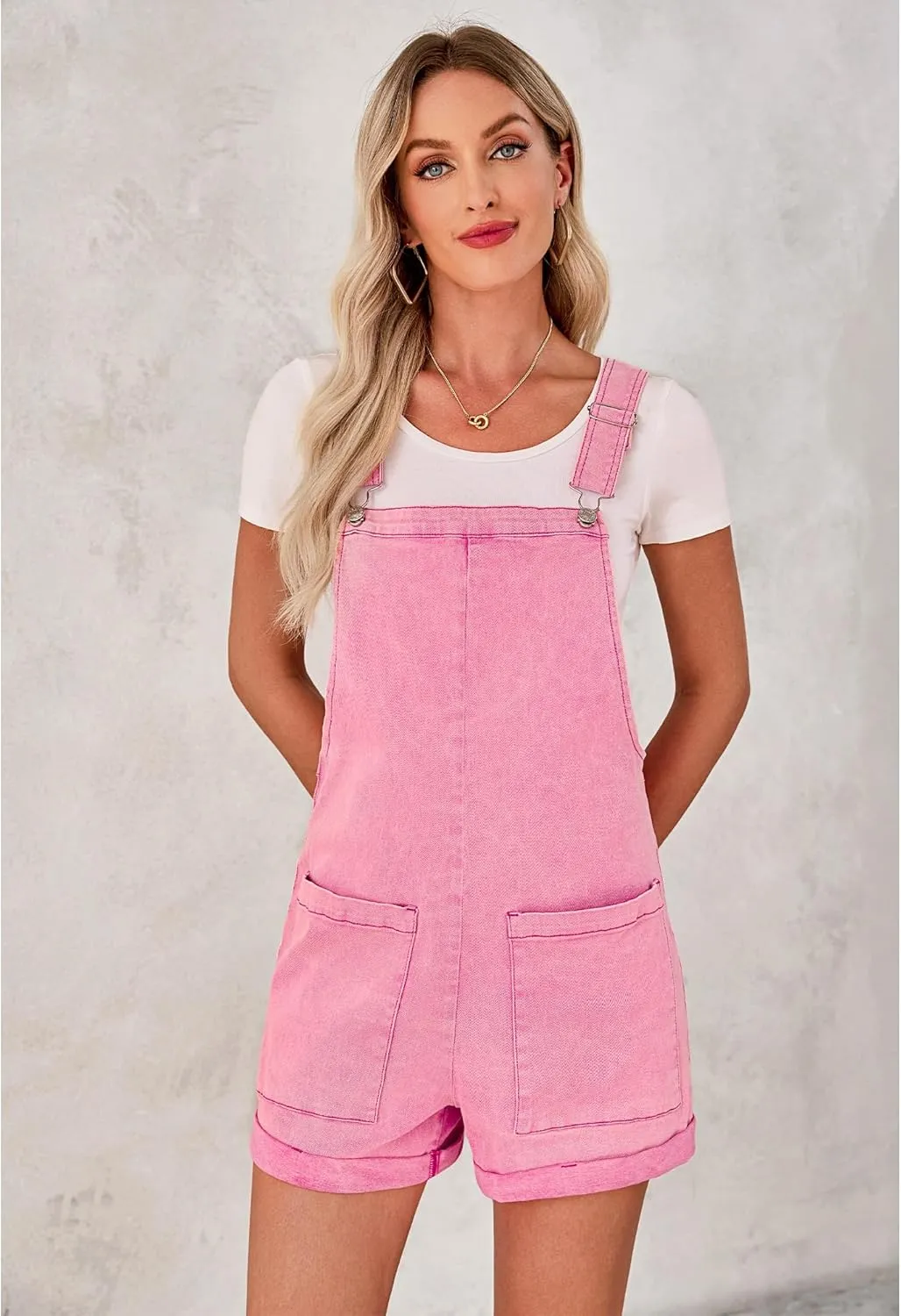 luvamia Short Overalls for Women Loose Fit Jean Rompers Baggy Stretchy Denim Jumpsuit Summer Shortalls with Pockets