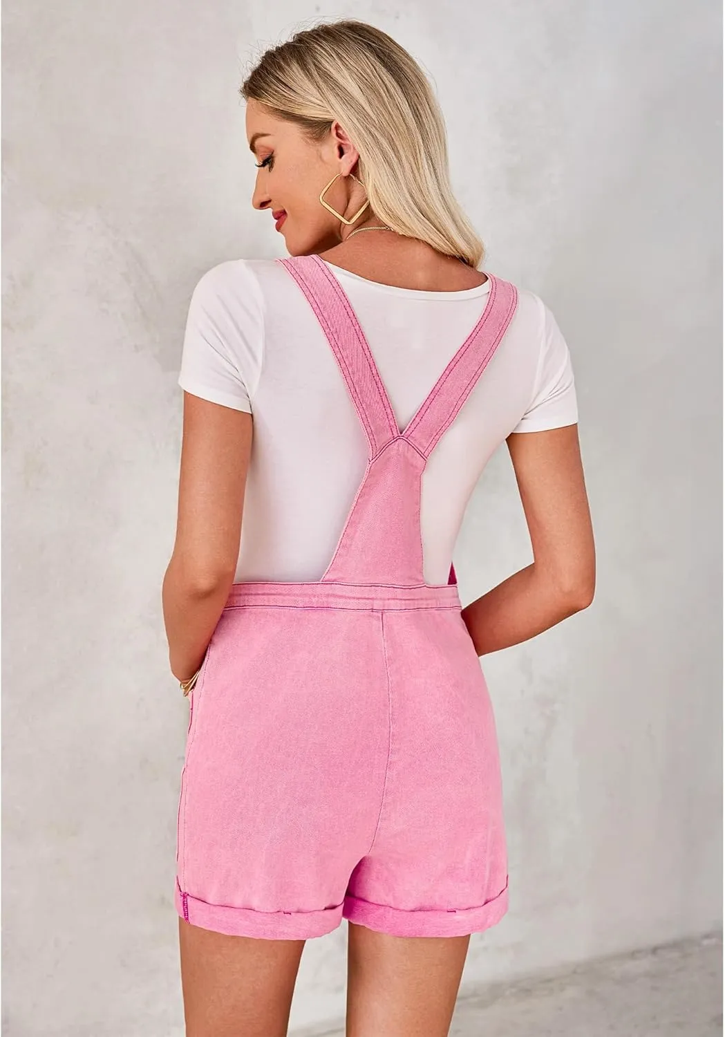 luvamia Short Overalls for Women Loose Fit Jean Rompers Baggy Stretchy Denim Jumpsuit Summer Shortalls with Pockets