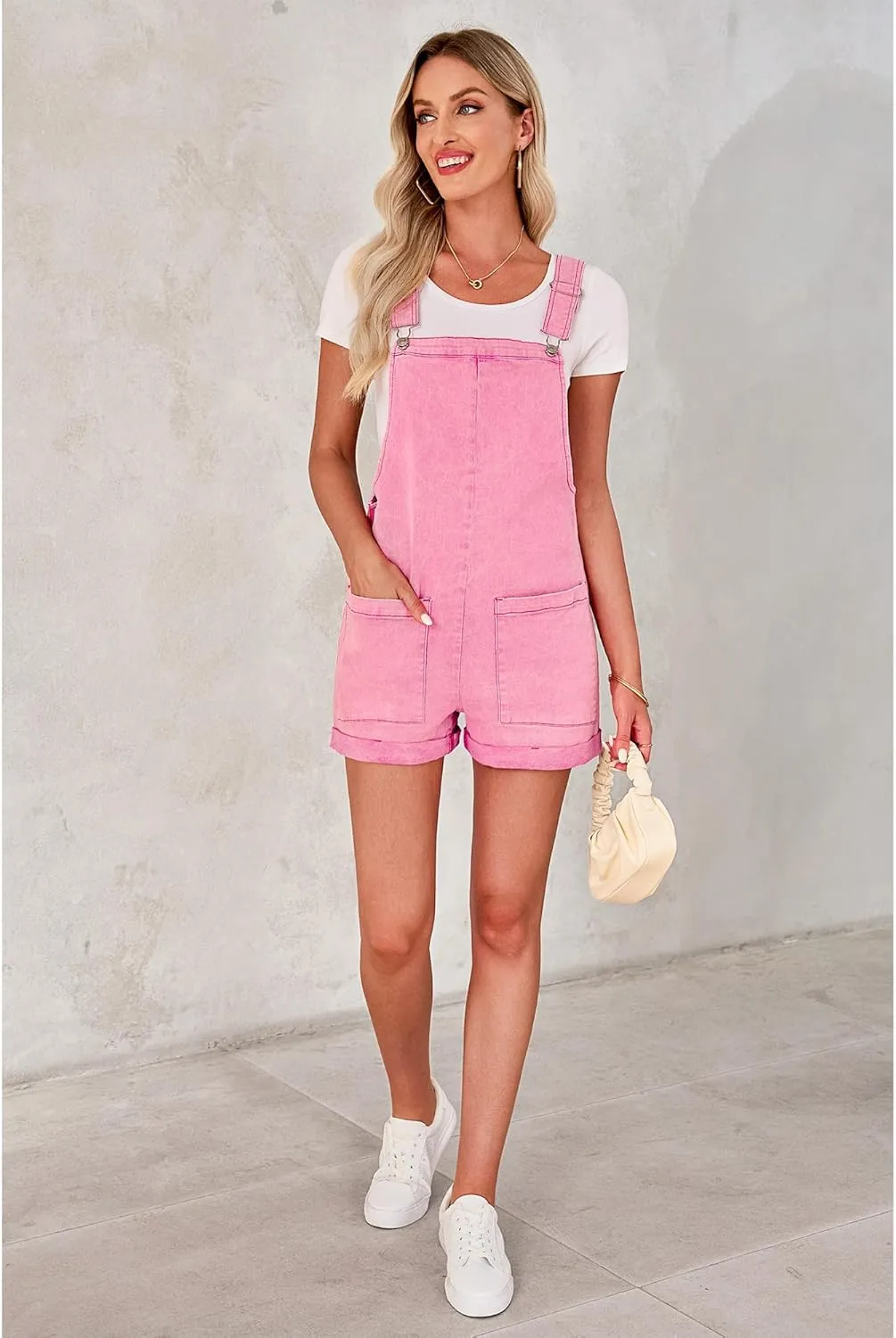 luvamia Short Overalls for Women Loose Fit Jean Rompers Baggy Stretchy Denim Jumpsuit Summer Shortalls with Pockets