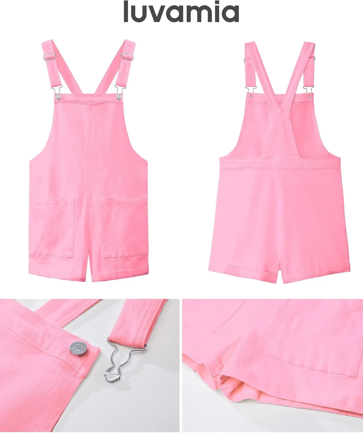 luvamia Short Overalls for Women Loose Fit Jean Rompers Baggy Stretchy Denim Jumpsuit Summer Shortalls with Pockets