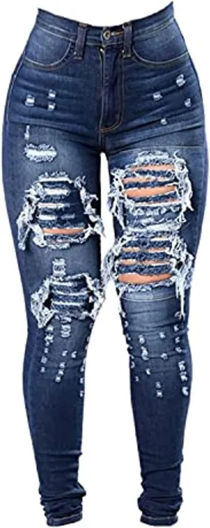 Maiyifu-GJ Women's High Waist Ripped Skinny Jeans - Slim Fit Stretch Denim Trousers with Distressed Details