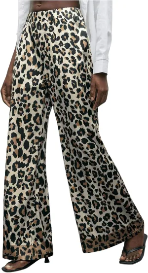 MakeMeChic Women's Leopard Print Pants Elastic Waist Lounge Pants Wide Leg Loose Long Pajama Pants