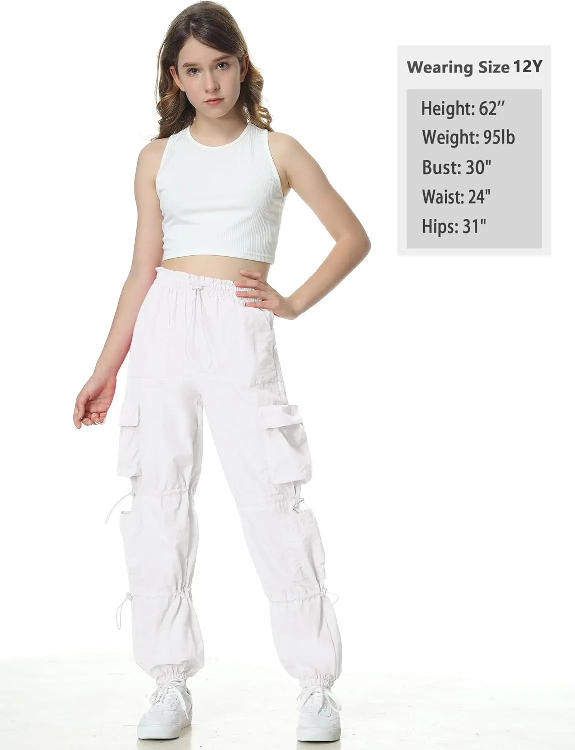 Mebius Girls Parachute Pants Baggy Cargo Hiking Joggers Hip Hop Dance with Pockets Trousers for Kids 8-14Y