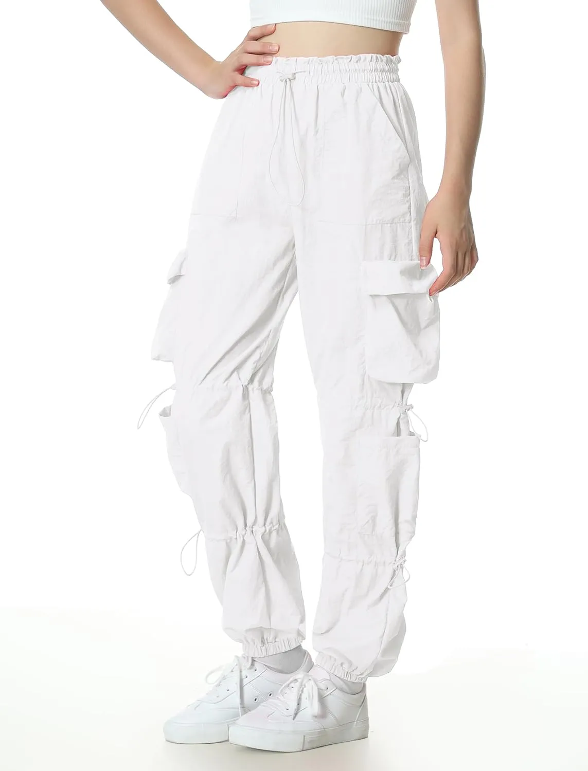 Mebius Girls Parachute Pants Baggy Cargo Hiking Joggers Hip Hop Dance with Pockets Trousers for Kids 8-14Y