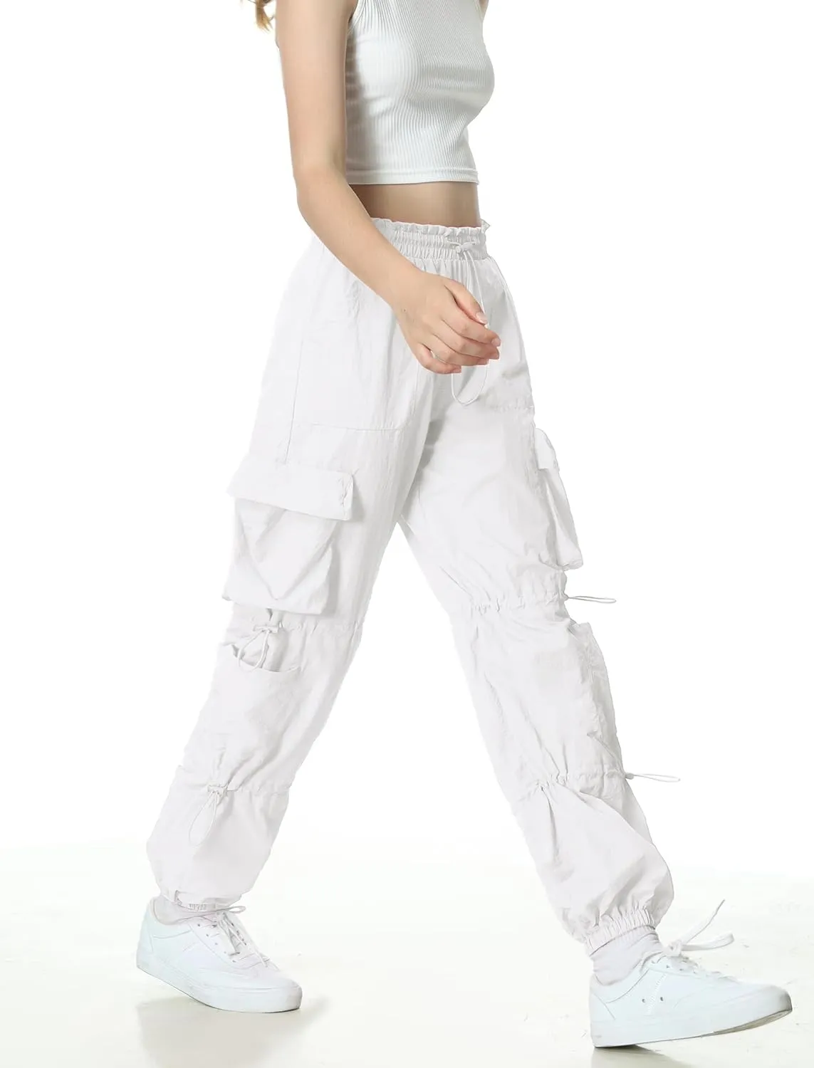Mebius Girls Parachute Pants Baggy Cargo Hiking Joggers Hip Hop Dance with Pockets Trousers for Kids 8-14Y