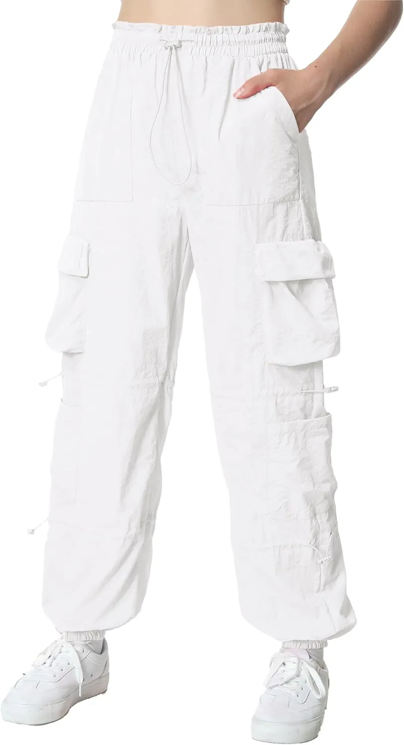 Mebius Girls Parachute Pants Baggy Cargo Hiking Joggers Hip Hop Dance with Pockets Trousers for Kids 8-14Y
