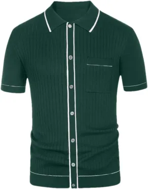 Men Knit Short Sleeve Polo Shirt Casual Lapel Button Down Cardigan Breathable Tops