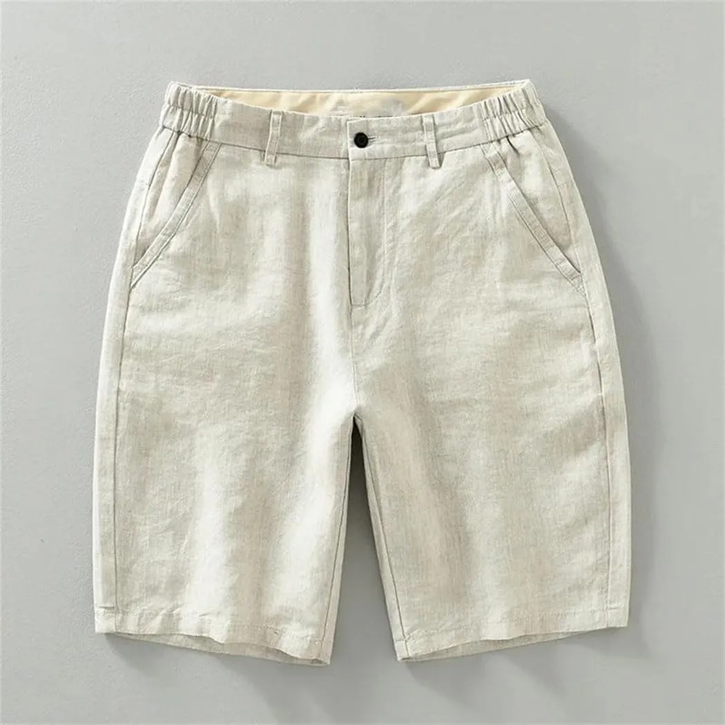 Men Linen Lightweight Beach Straight Shorts Summer Loose Casual Outdoor Work Button Up Short