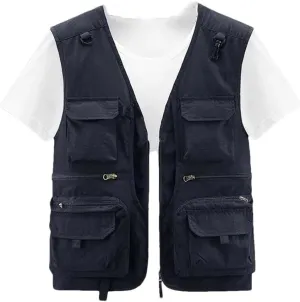 Men Outdoor Casual Vest Solid Breathable Multi-Pocket Photography Fishing Vest Sleeveless Jacket