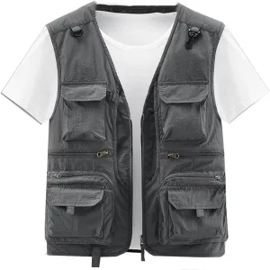Men Outdoor Casual Vest Solid Breathable Multi-Pocket Photography Fishing Vest Sleeveless Jacket