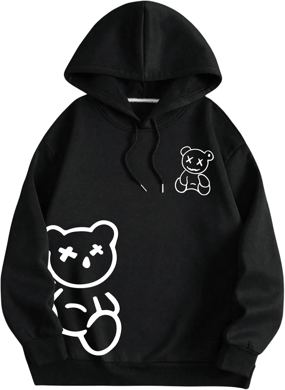 Men's Bear Graphic Drawstring Pullover Hoodie Causal Long Sleeve Hooded Sweatshirts