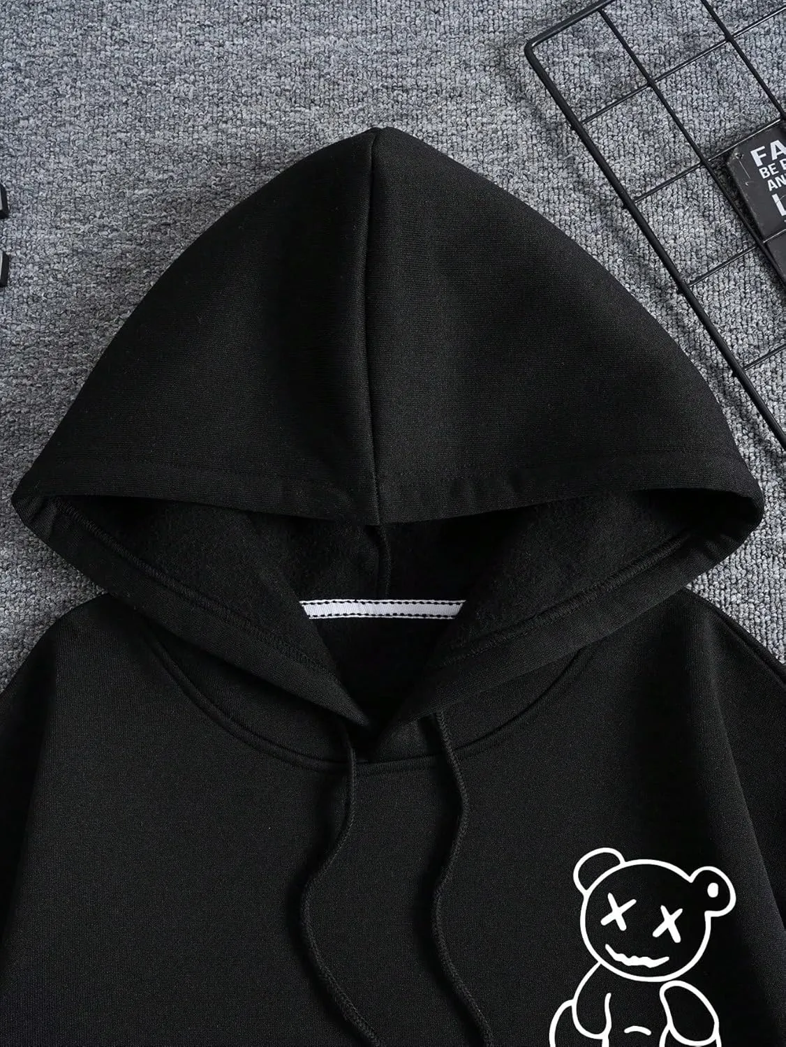 Men's Bear Graphic Drawstring Pullover Hoodie Causal Long Sleeve Hooded Sweatshirts