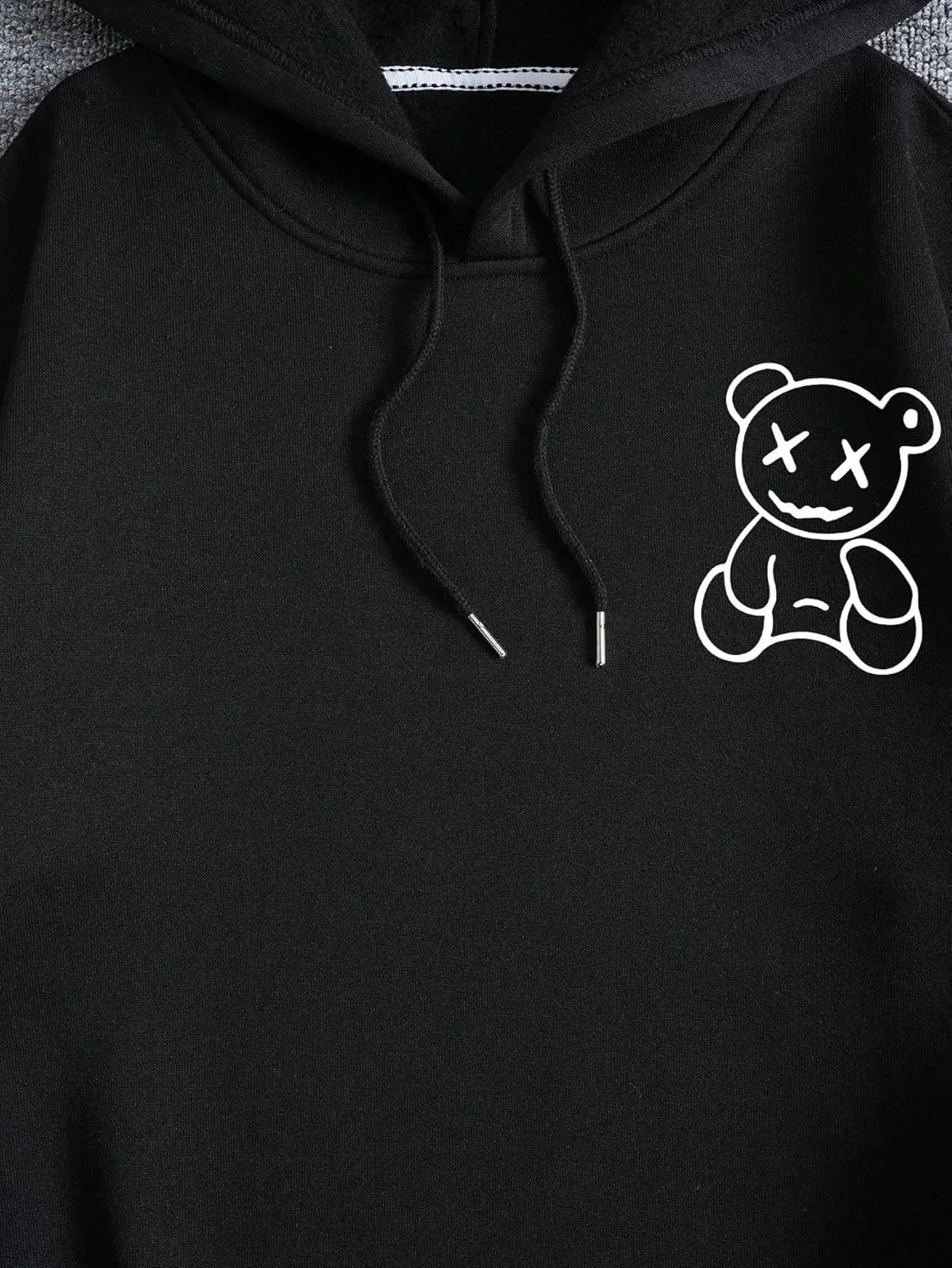 Men's Bear Graphic Drawstring Pullover Hoodie Causal Long Sleeve Hooded Sweatshirts