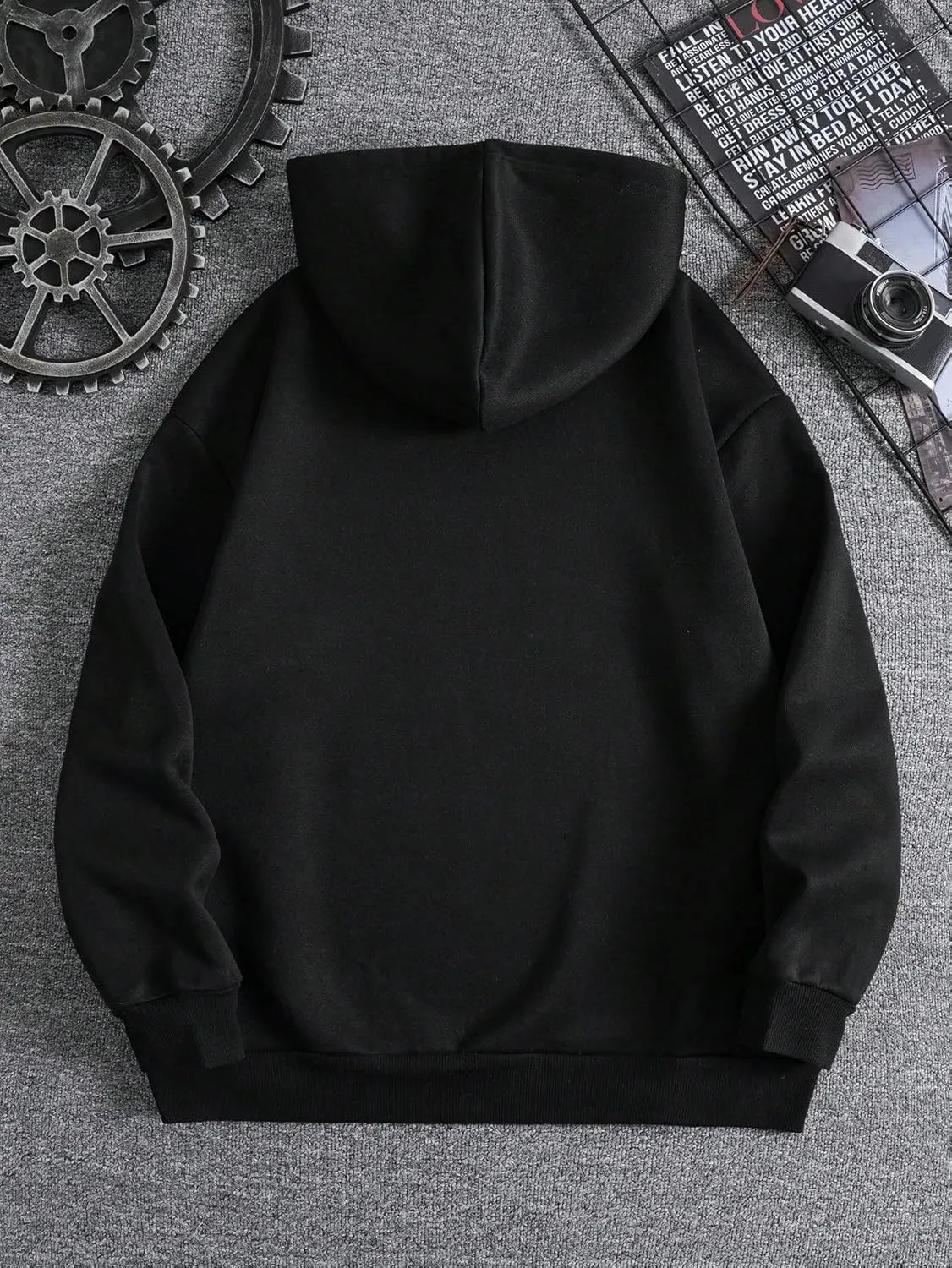 Men's Bear Graphic Drawstring Pullover Hoodie Causal Long Sleeve Hooded Sweatshirts