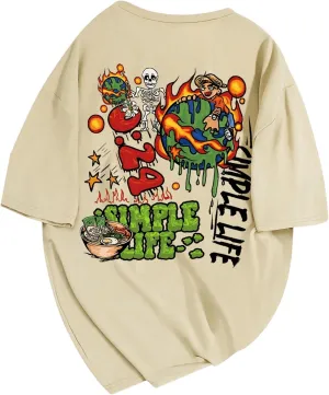 Men's Crewneck Graphic Tees Short Sleeve Drop Shoulder Vintage T Shirt Streetwear
