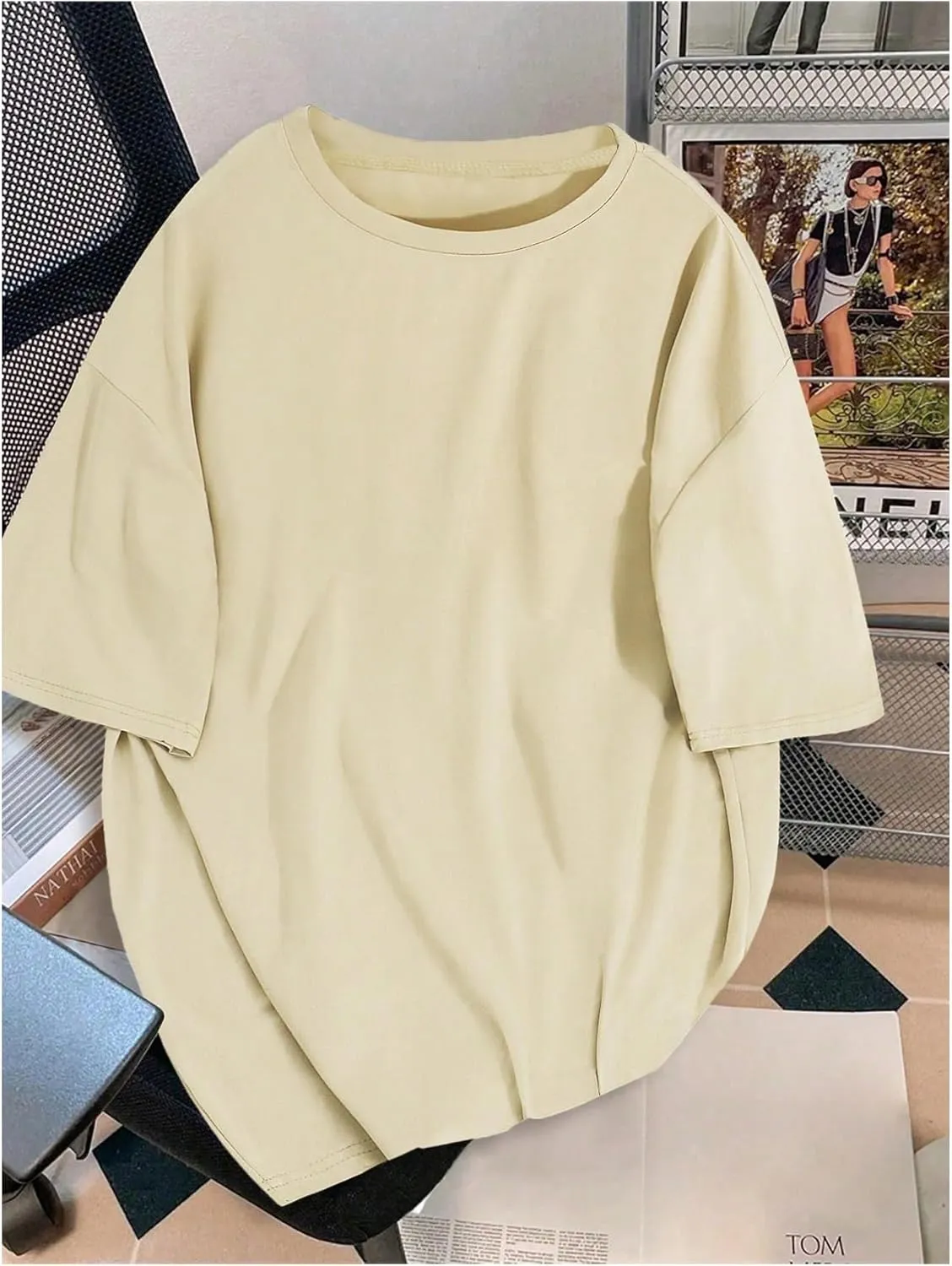 Men's Crewneck Graphic Tees Short Sleeve Drop Shoulder Vintage T Shirt Streetwear