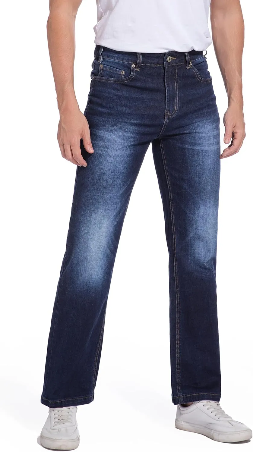 Men's Jeans Regular Fit High Waist Straight Stretch Cotton Jeans 5 Pocket