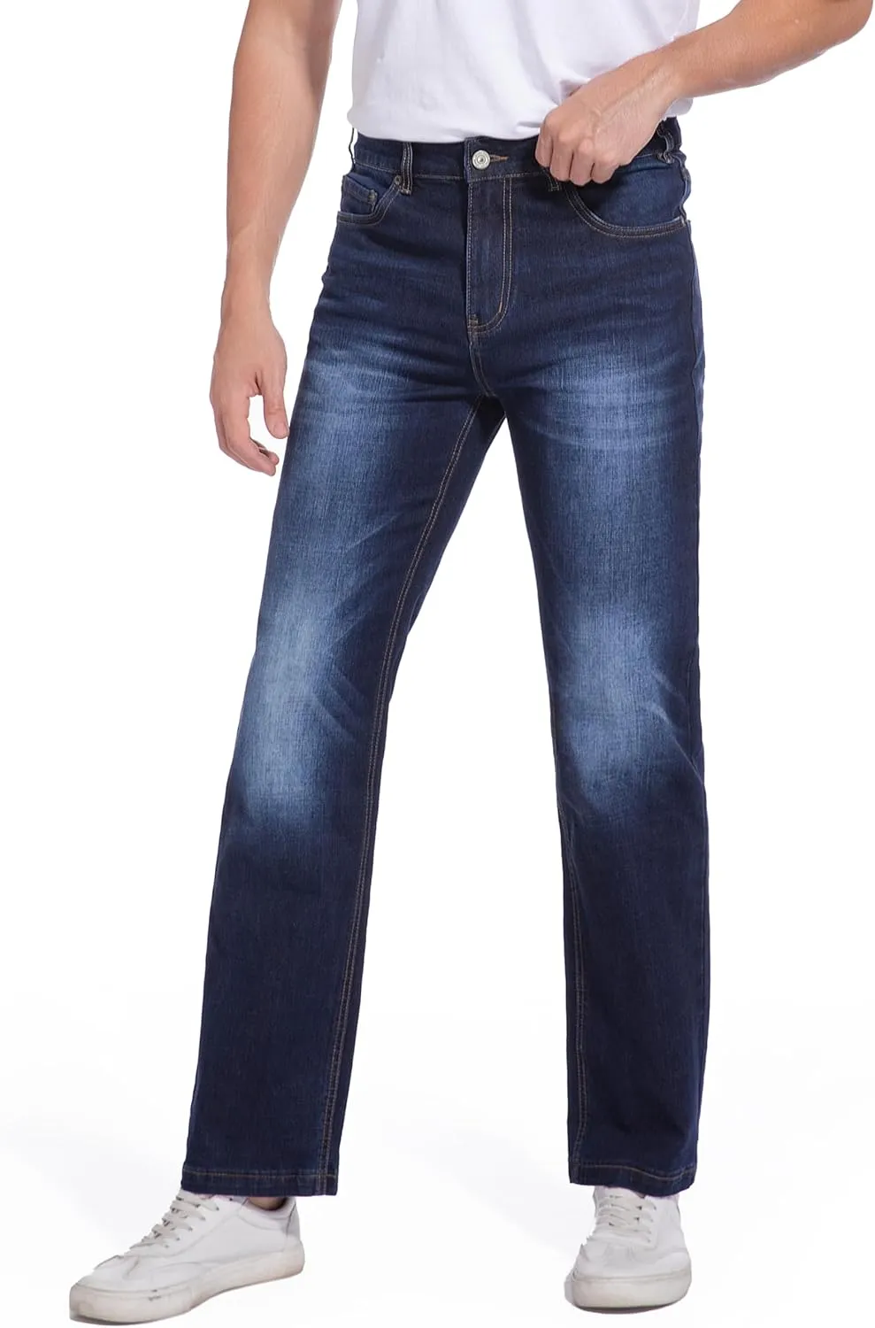 Men's Jeans Regular Fit High Waist Straight Stretch Cotton Jeans 5 Pocket