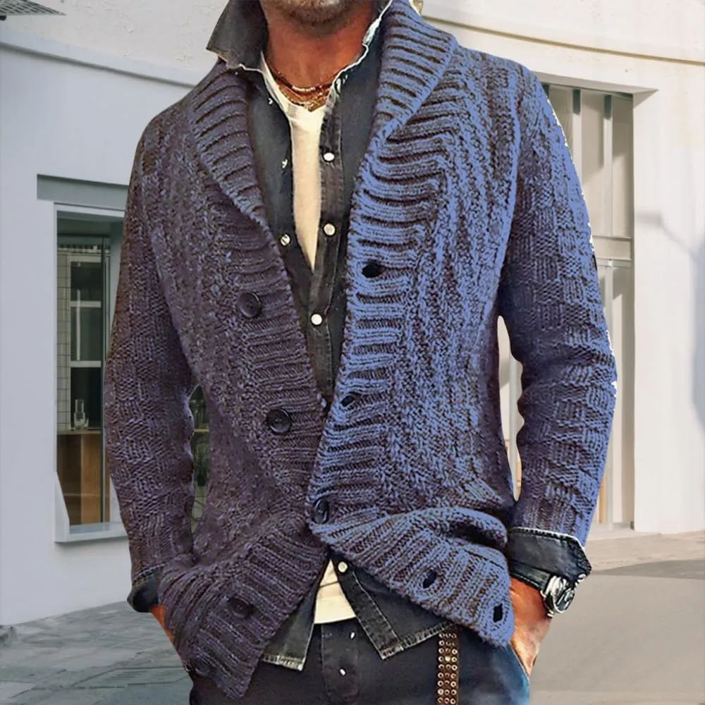 Mens Lapel Chunky Knit Cardigan Sweater Vintage Long Sleeve Button Down Sweater Business Gentleman Long Sleeve Tops