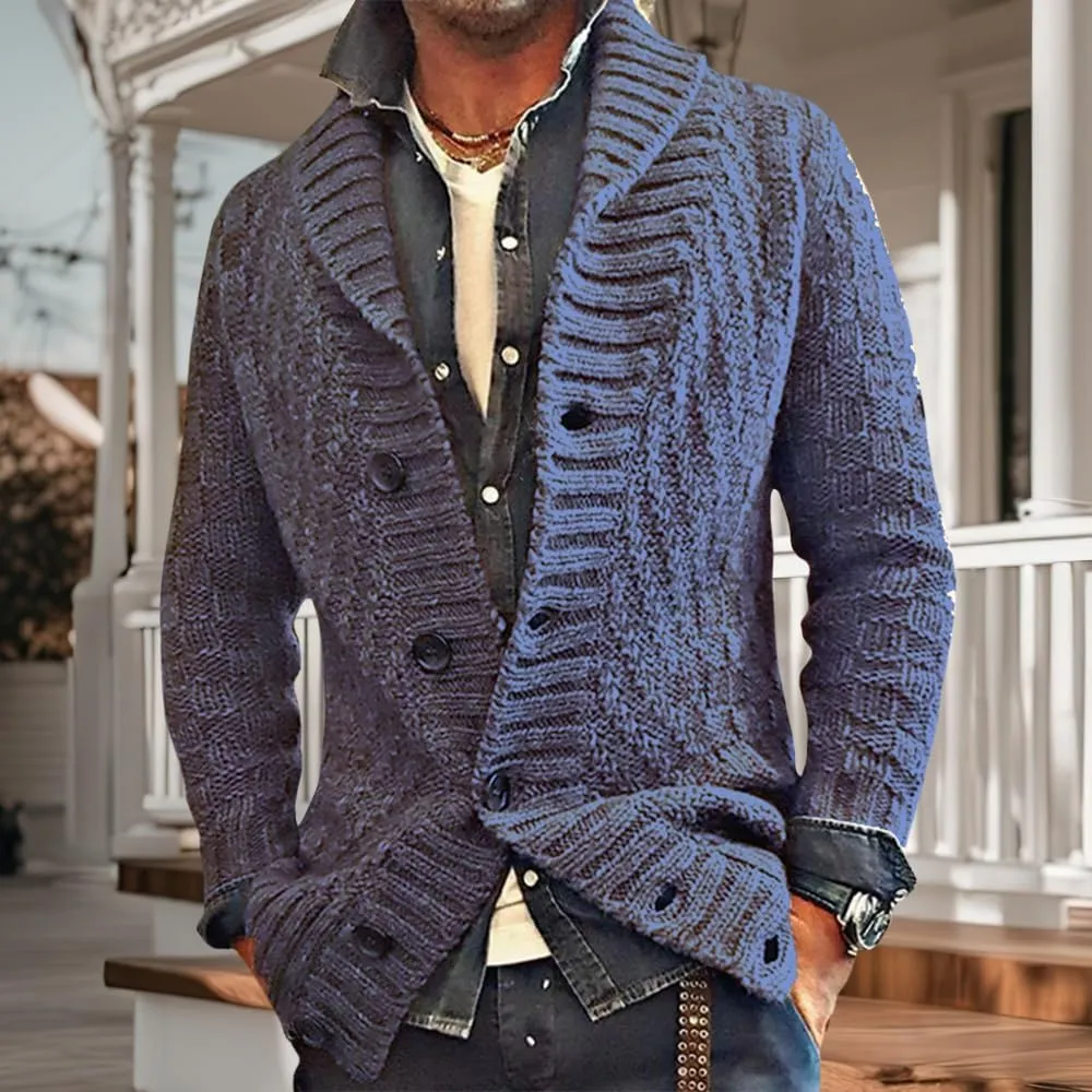 Mens Lapel Chunky Knit Cardigan Sweater Vintage Long Sleeve Button Down Sweater Business Gentleman Long Sleeve Tops