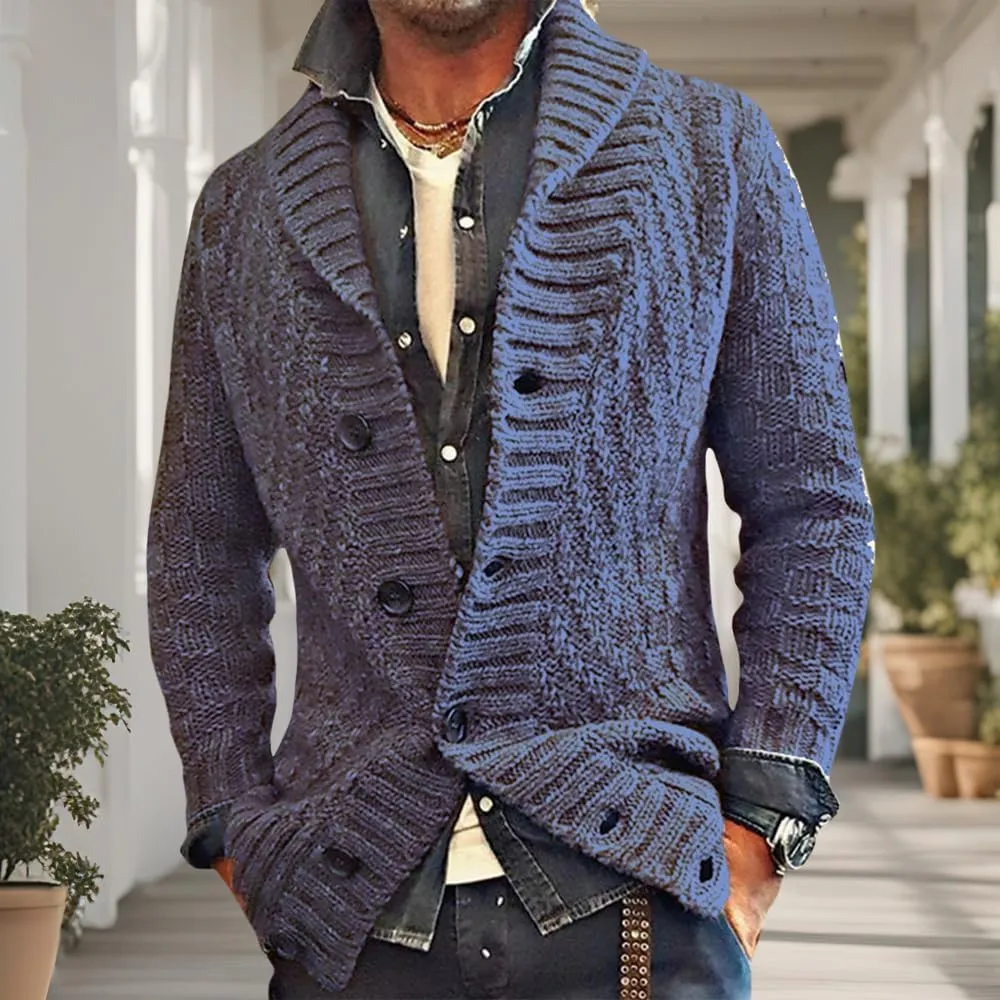 Mens Lapel Chunky Knit Cardigan Sweater Vintage Long Sleeve Button Down Sweater Business Gentleman Long Sleeve Tops