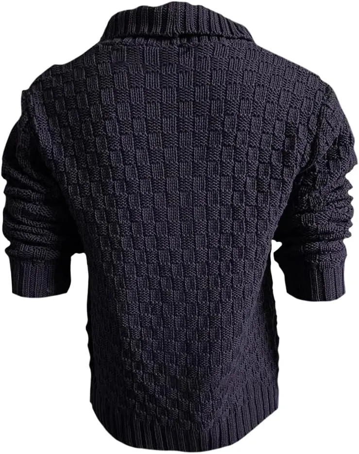 Mens Lapel Chunky Knit Cardigan Sweater Vintage Long Sleeve Button Down Sweater Business Gentleman Long Sleeve Tops