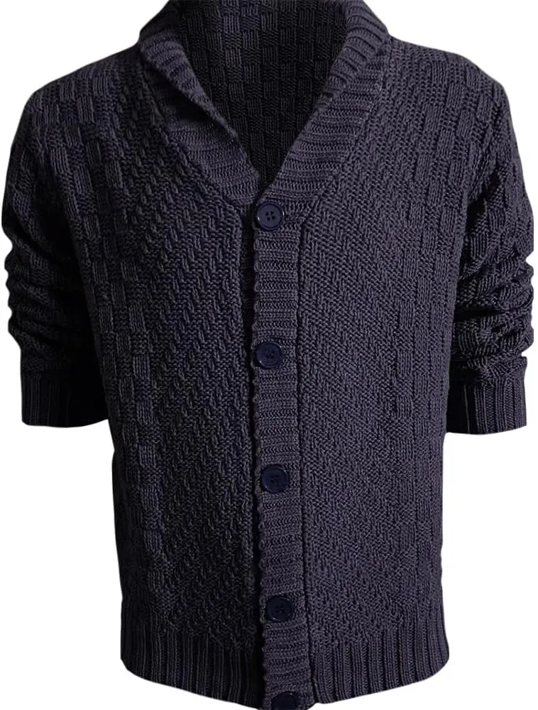 Mens Lapel Chunky Knit Cardigan Sweater Vintage Long Sleeve Button Down Sweater Business Gentleman Long Sleeve Tops