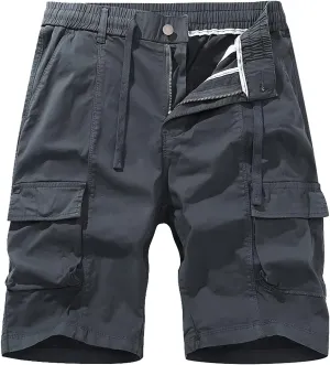 Mens Outdoor Casual Elastic Waist Relaxed Fit Cotton Lightweight Fishing Hiking Work Running (Dark Gray, XXL)