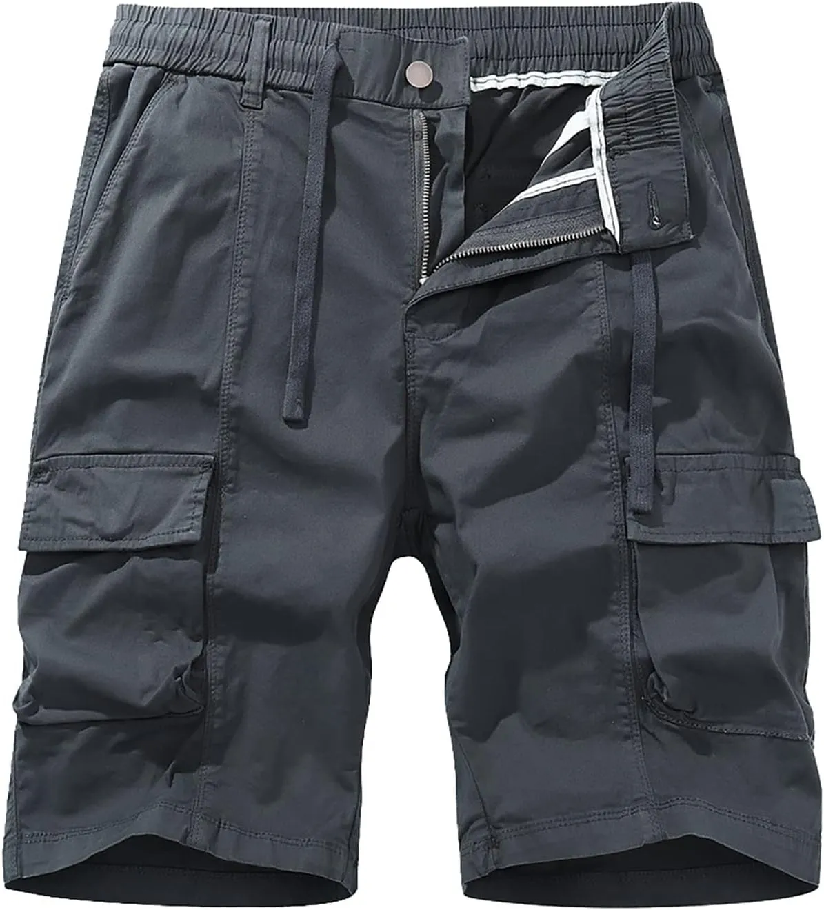 Mens Outdoor Casual Elastic Waist Relaxed Fit Cotton Lightweight Fishing Hiking Work Running (Dark Gray, XXL)