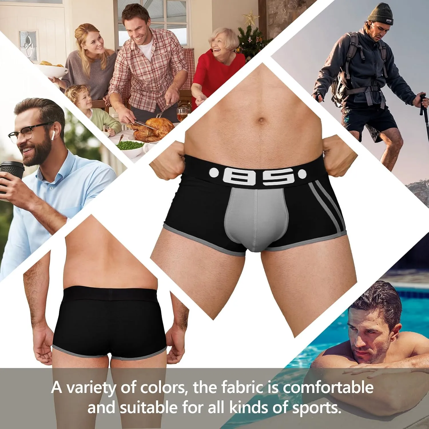 Mens Trunk Underwear Low Rise Boxer Briefs for Men Comfort Moisture-Wicking Pouch Underwear 3 Pack