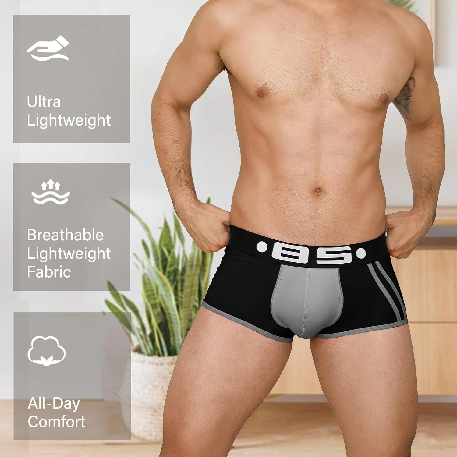 Mens Trunk Underwear Low Rise Boxer Briefs for Men Comfort Moisture-Wicking Pouch Underwear 3 Pack